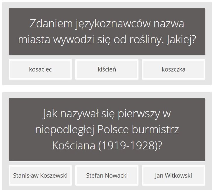 Dwa pierwsze pytania quizu