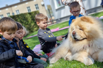 Zajęcia z dogoterapii w czempińskim przedszkolu „Karuzela”