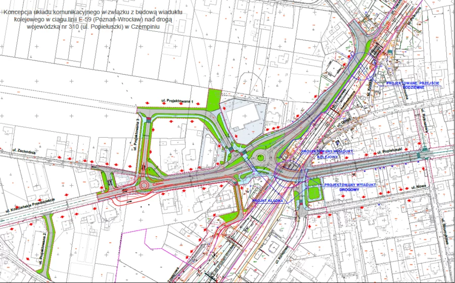 Koncepcja układu komunikacyjnego, który może ulec zmianie po analizie opinii mieszkańców oraz konsultacjach z zarządcami dróg i PKP PLK
