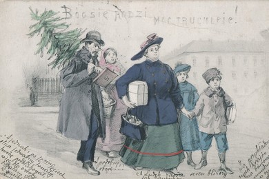 Talerz opłatków w czerwonej opasce...