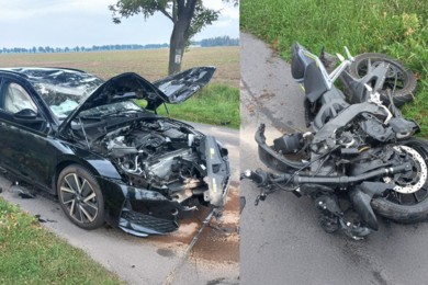 Motocyklista trafił do szpitala po zderzeniu z osobówką 